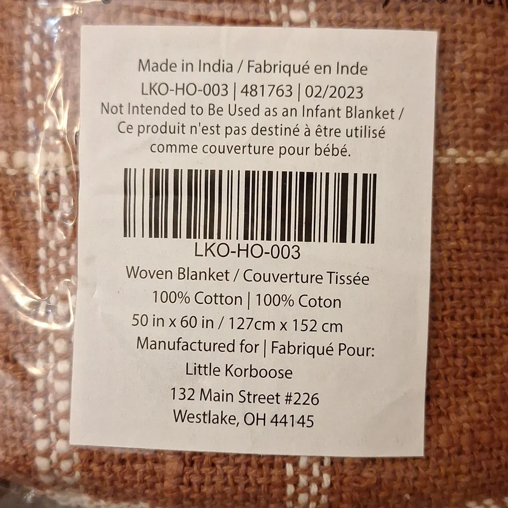 Little Korboose Woven Plaid Blanket Throw New
